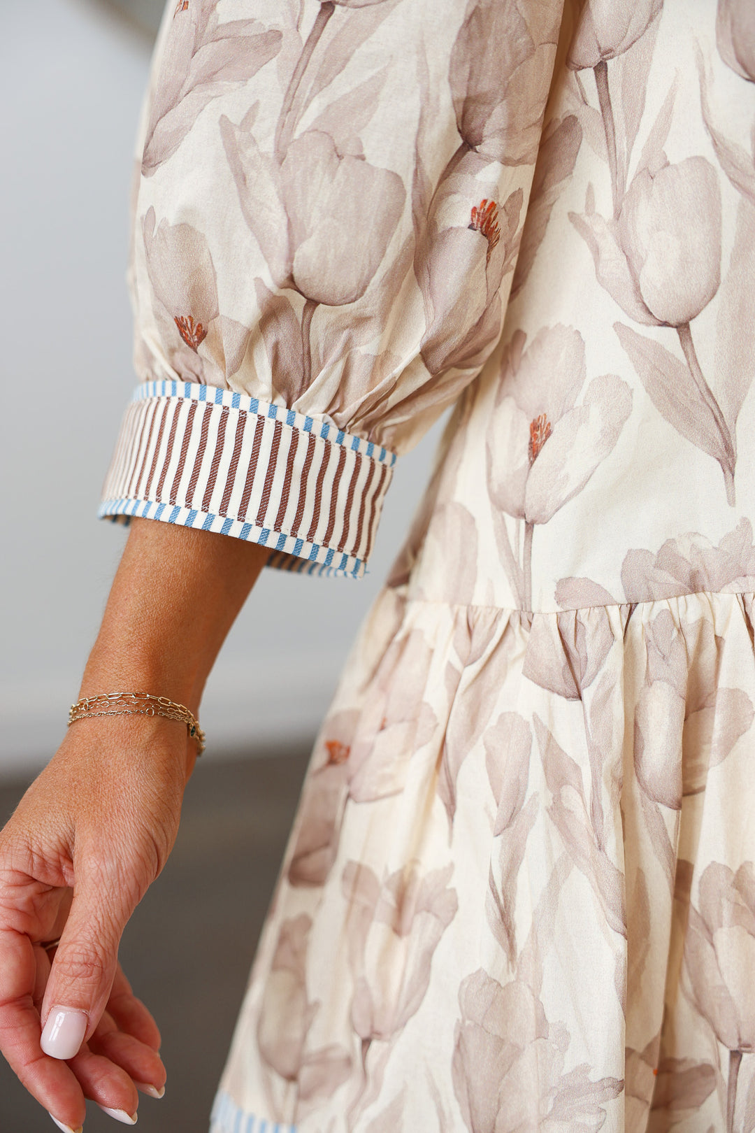 Stripe Trim Dress - Ecru