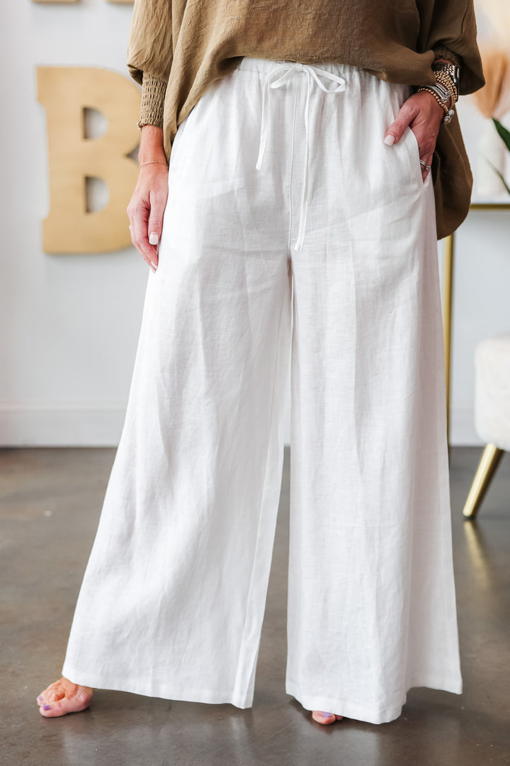 Wide Leg Linen Pant - Off White