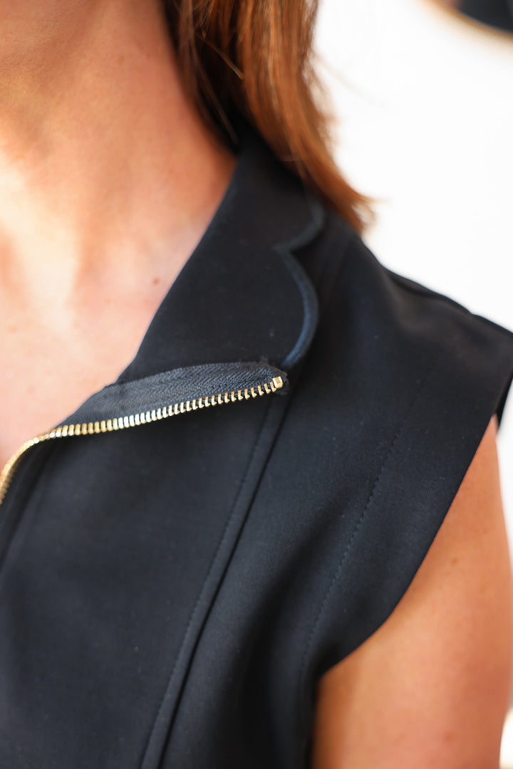 Scallop Trim Scuba Dress - Black