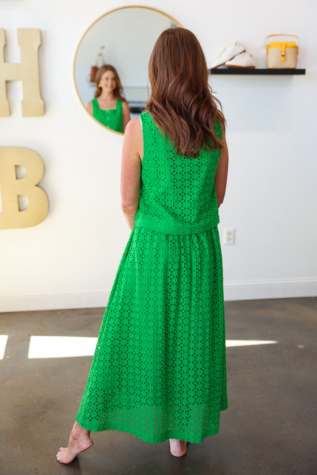 Eyelet Midi Skirt - Green