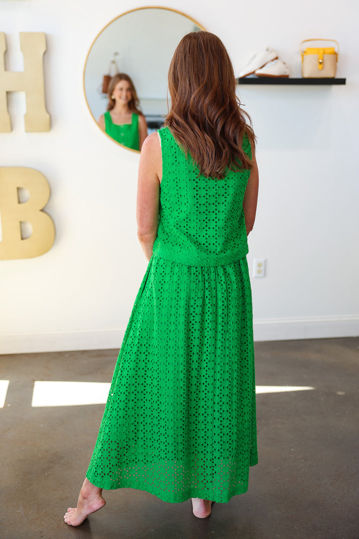 Eyelet Midi Skirt - Green