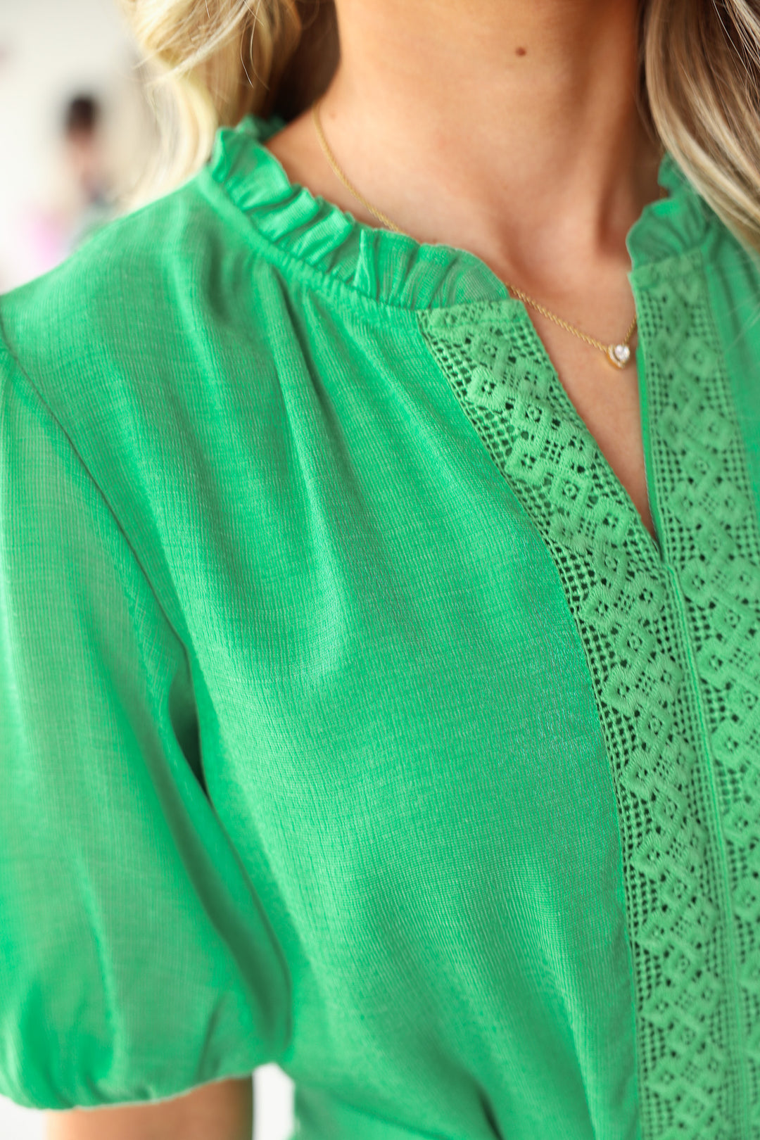 Embroidered Detail Tie Waist Dress - Green