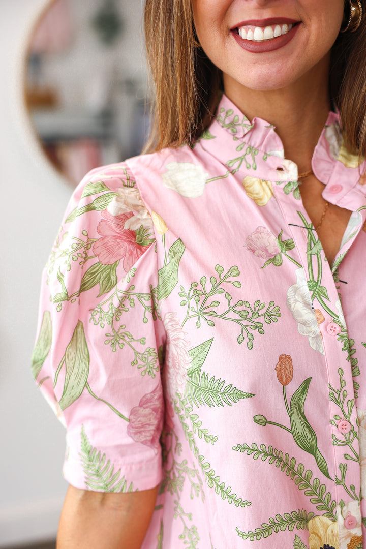 Ruffle Collar Floral Top - Pink - RESTOCK IN APRIL!