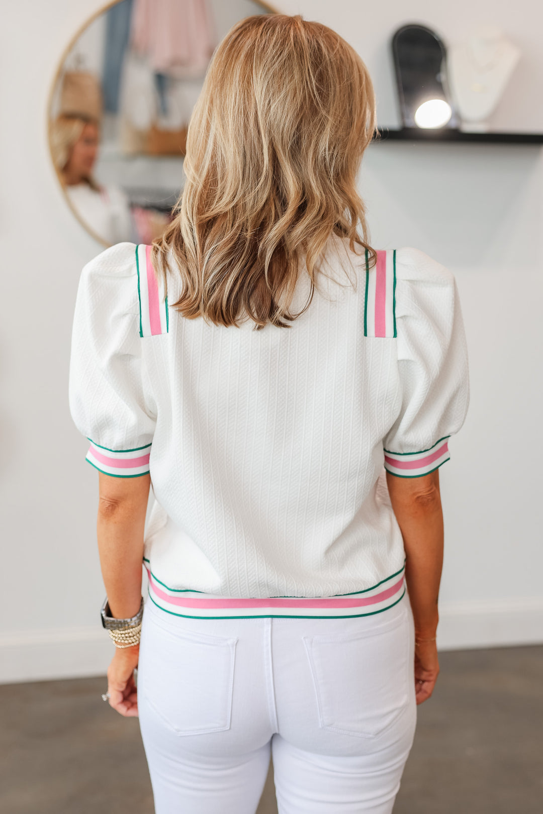 Striped Trim Top - White