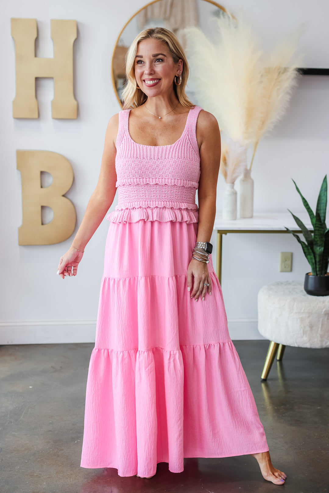 Mixed Media Maxi Dress - Pink