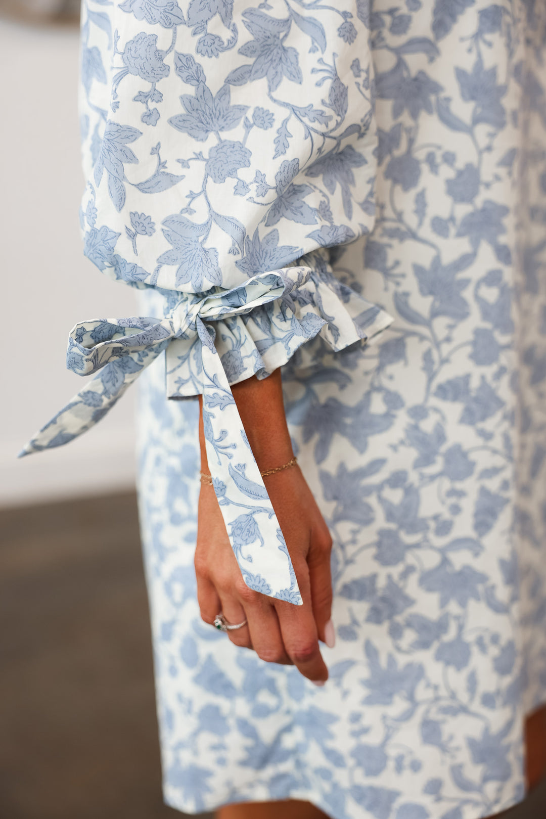 Ruffle Collar Printed Dress - Light Blue