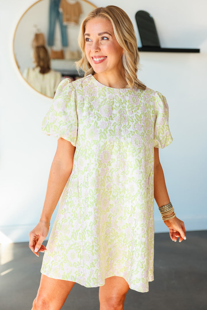 Floral Textured Dress - Lime