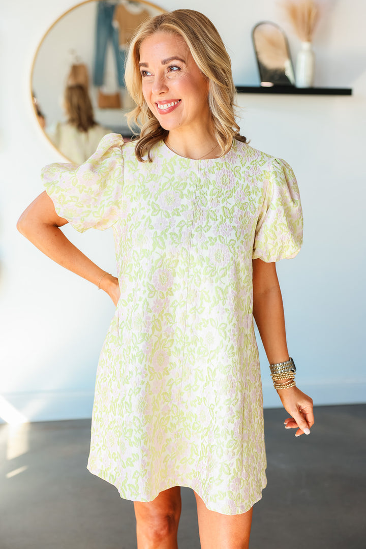 Floral Textured Dress - Lime