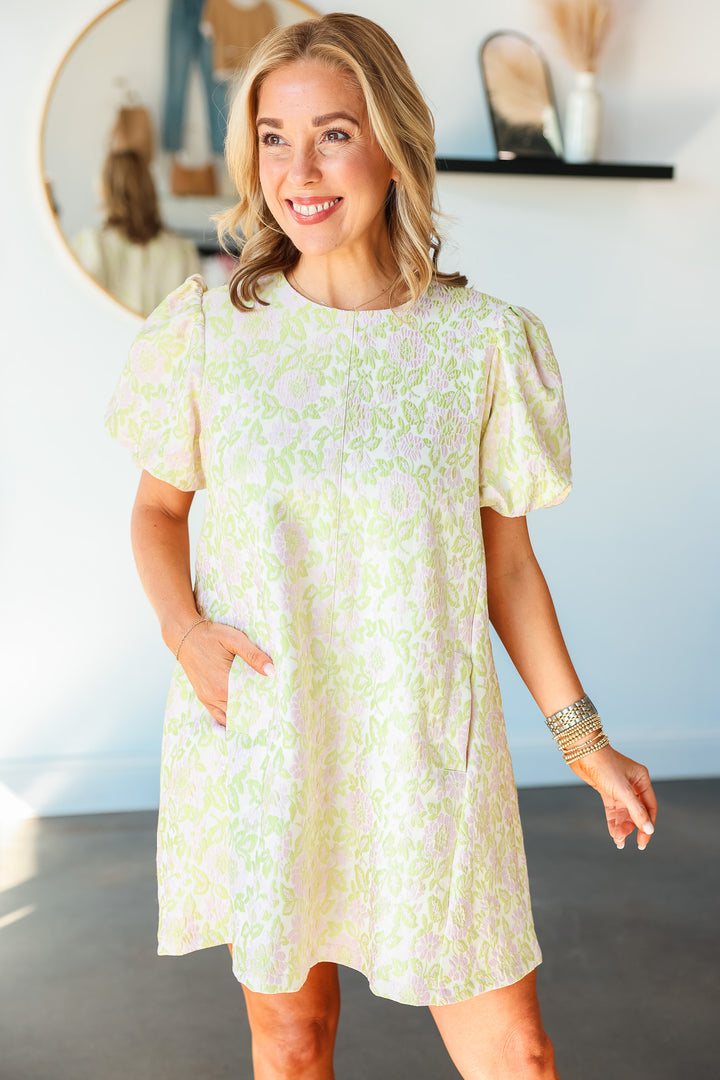 Floral Textured Dress - Lime