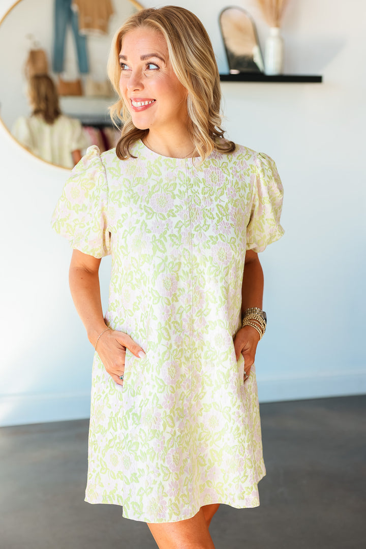 Floral Textured Dress - Lime