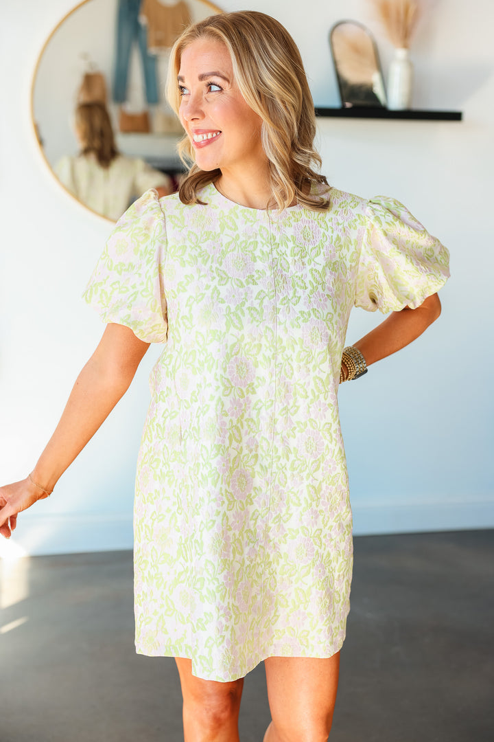 Floral Textured Dress - Lime