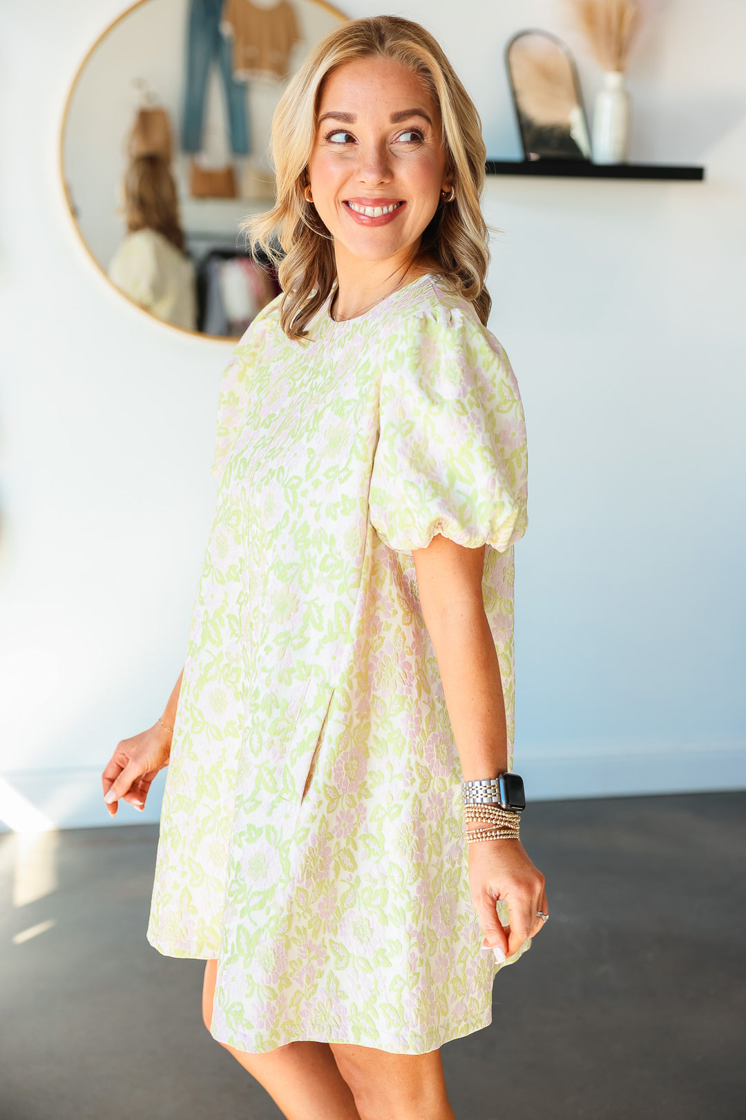 Floral Textured Dress - Lime