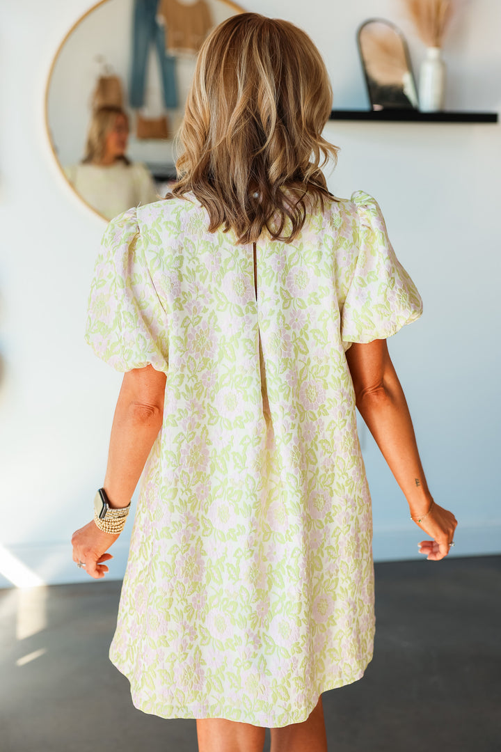 Floral Textured Dress - Lime