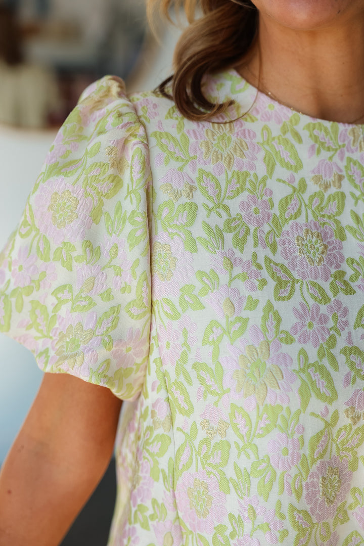 Floral Textured Dress - Lime