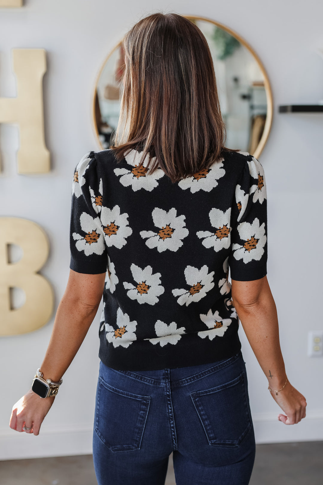 Flower Print Sweater - Black