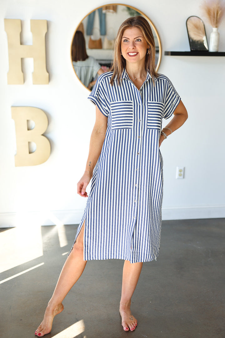 Striped Midi Dress - Navy