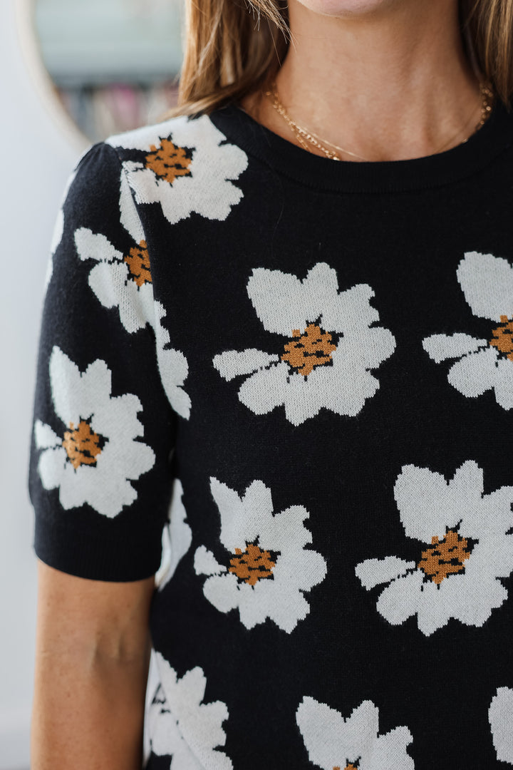 Flower Print Sweater - Black