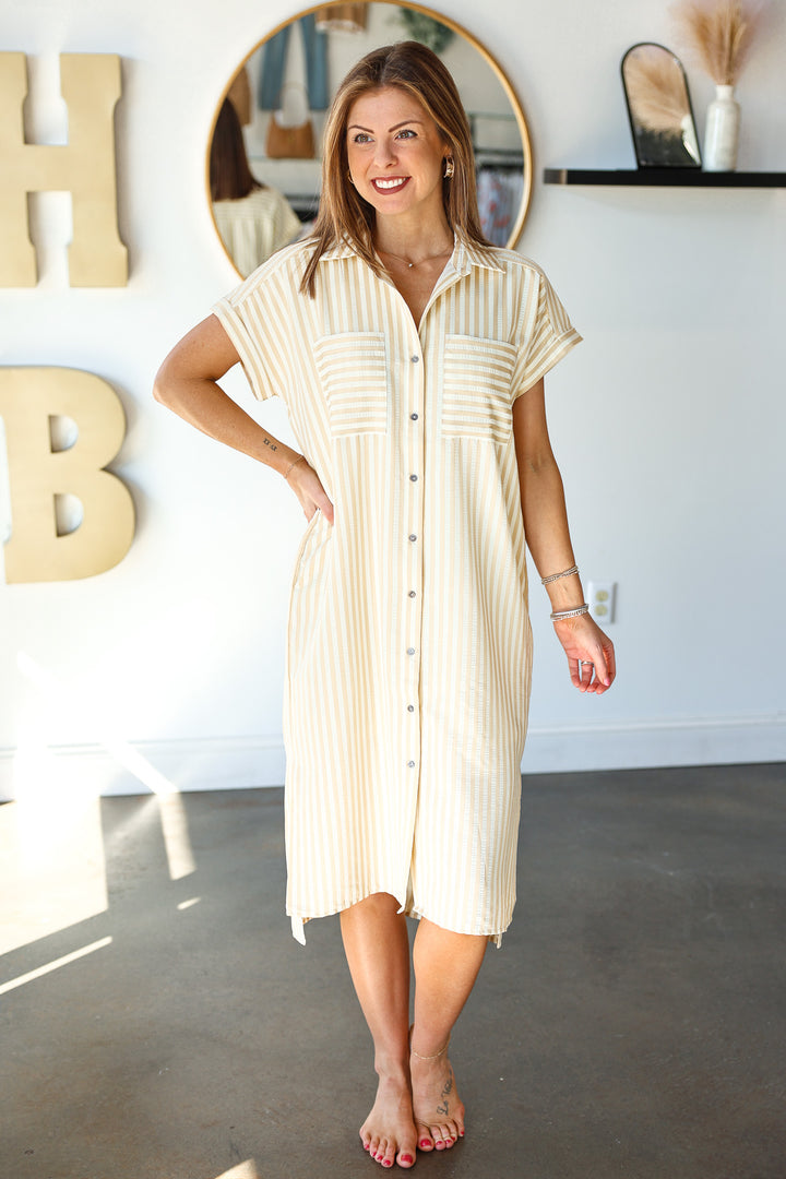 Striped Midi Dress - Taupe