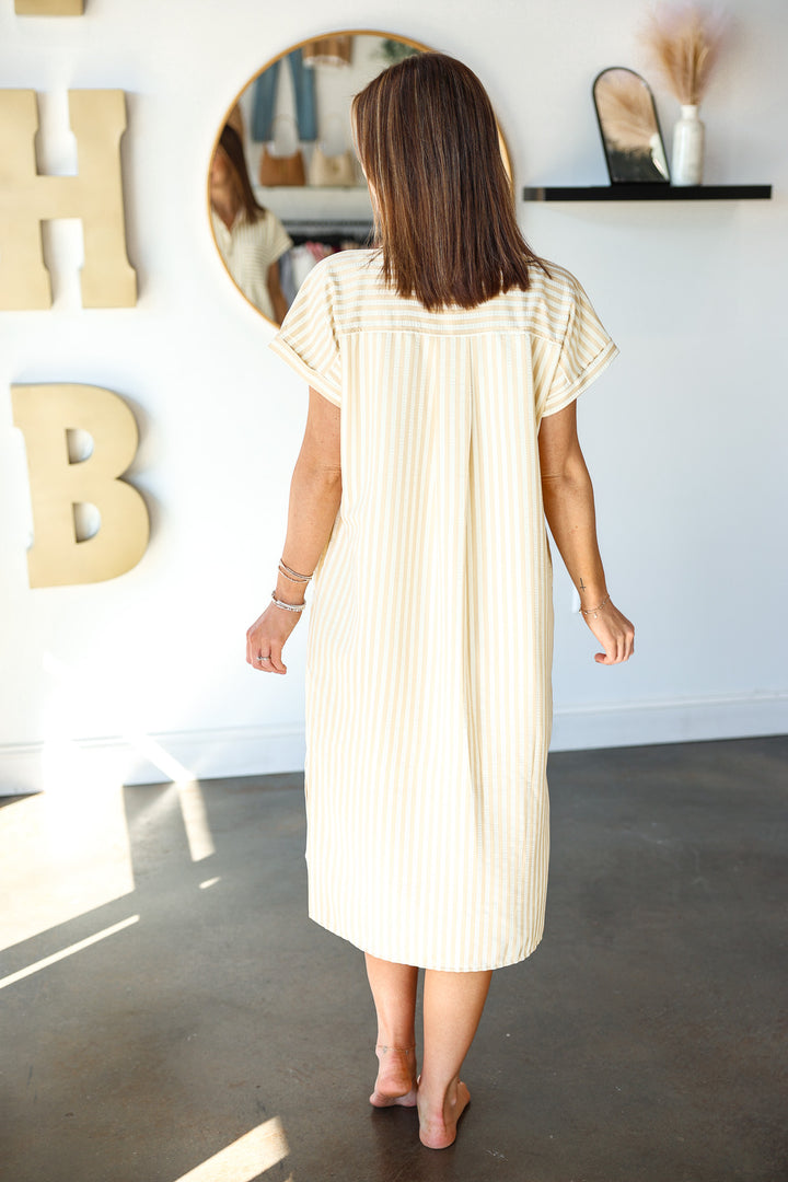 Striped Midi Dress - Taupe