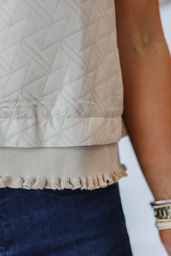 Flutter Sleeve Quilted Top - Taupe