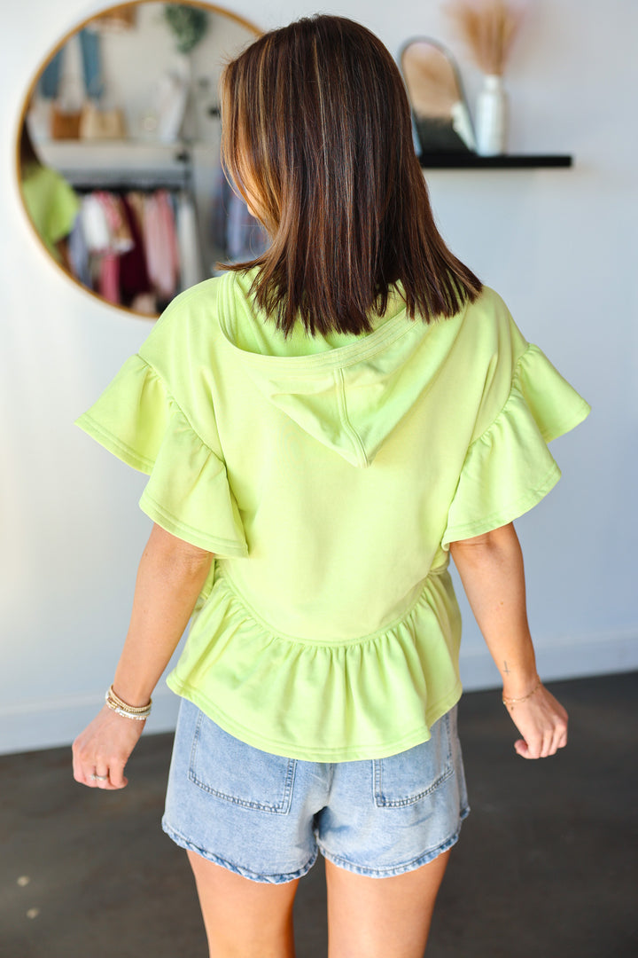 Terry Ruffle Hem Top - Apple Green