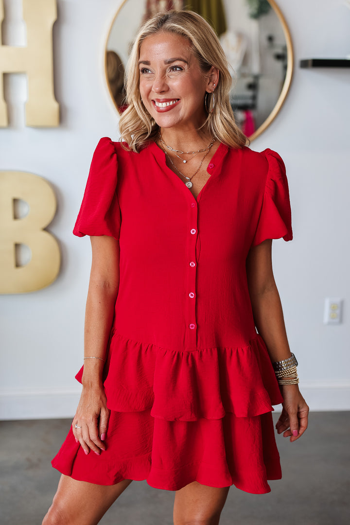 Ruffle Hem Dress - Red