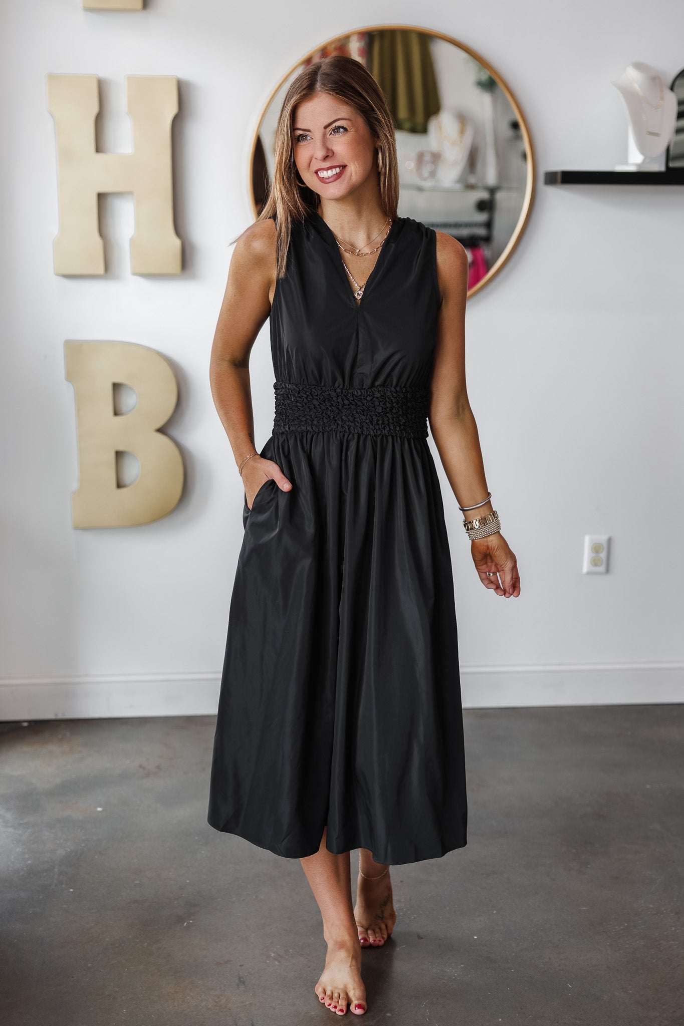 Smocked Waist Dress - Black – Ivy House Boutique