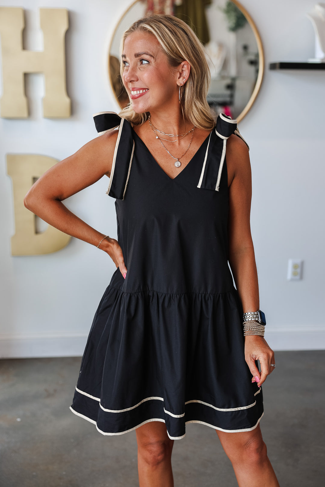 Drop Waist Game Day Dress - Black