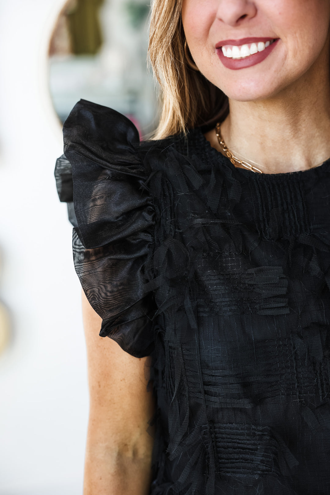 Fringe Ruffle Top - Black