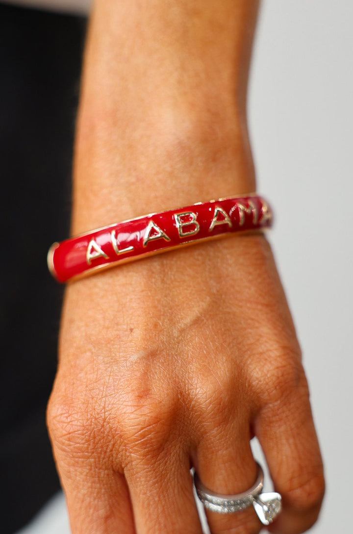 Alabama Sculpted Enamel Hinge Bangle - Red
