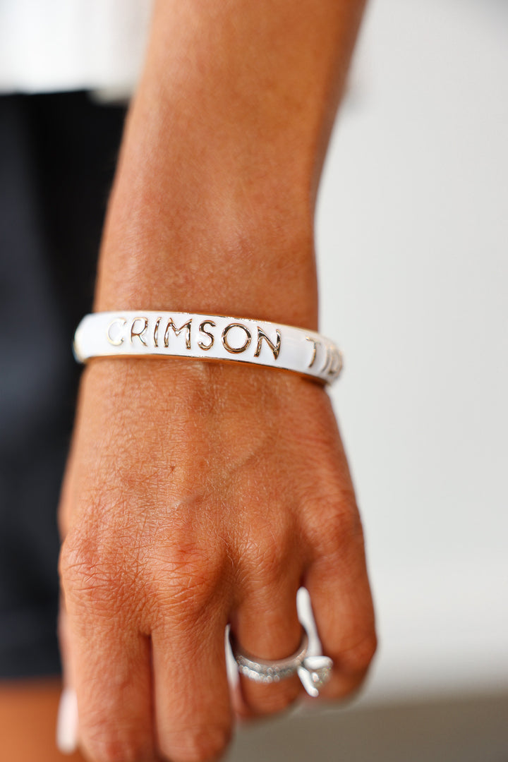 Crimson Tide Sculpted Enamel Hinge Bangle - White
