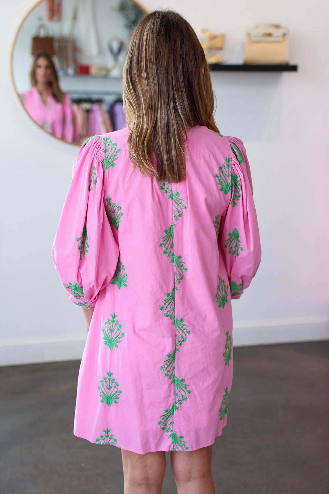 Embroidered Flowy Dress - Pink