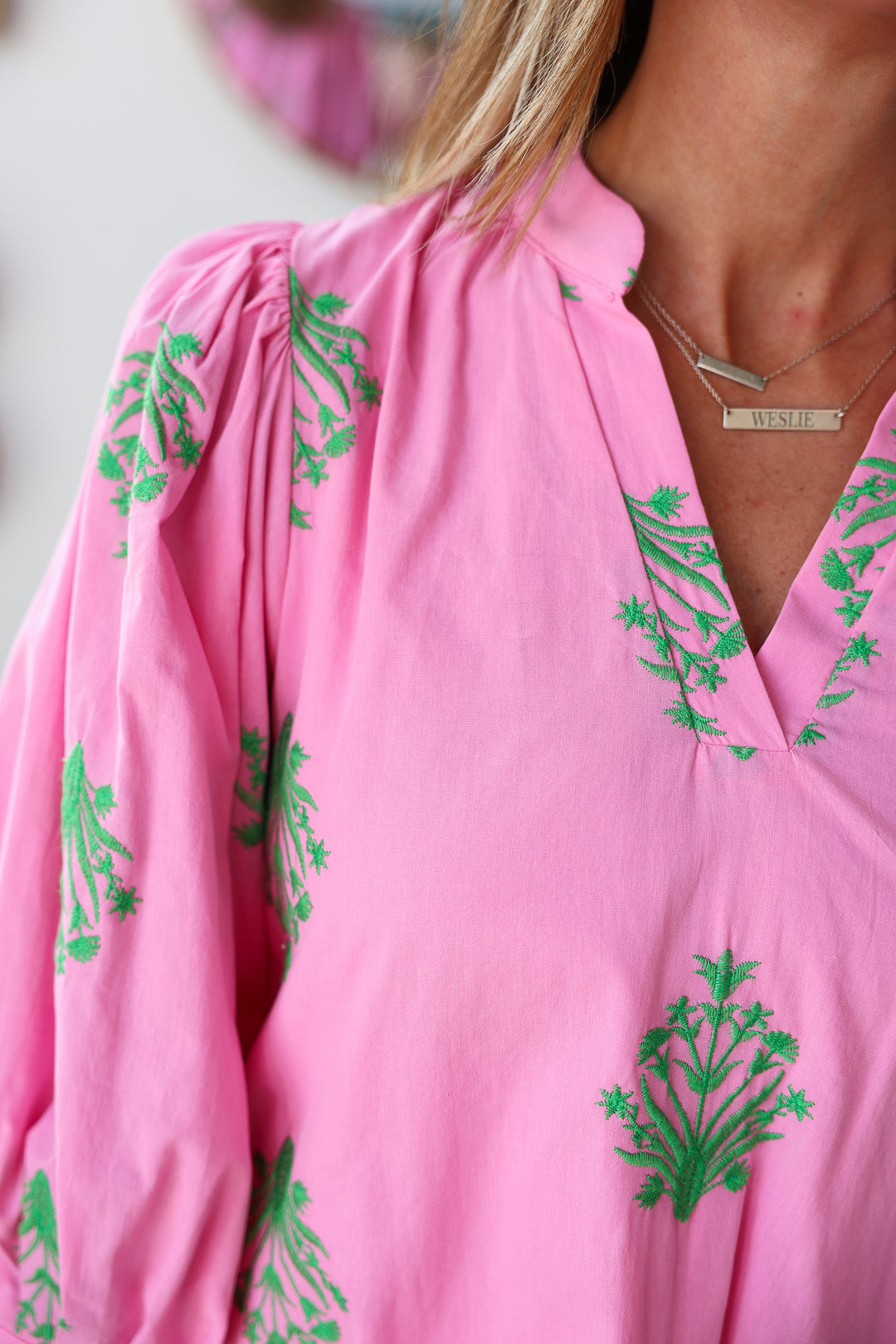 Embroidered Flowy Dress - Pink