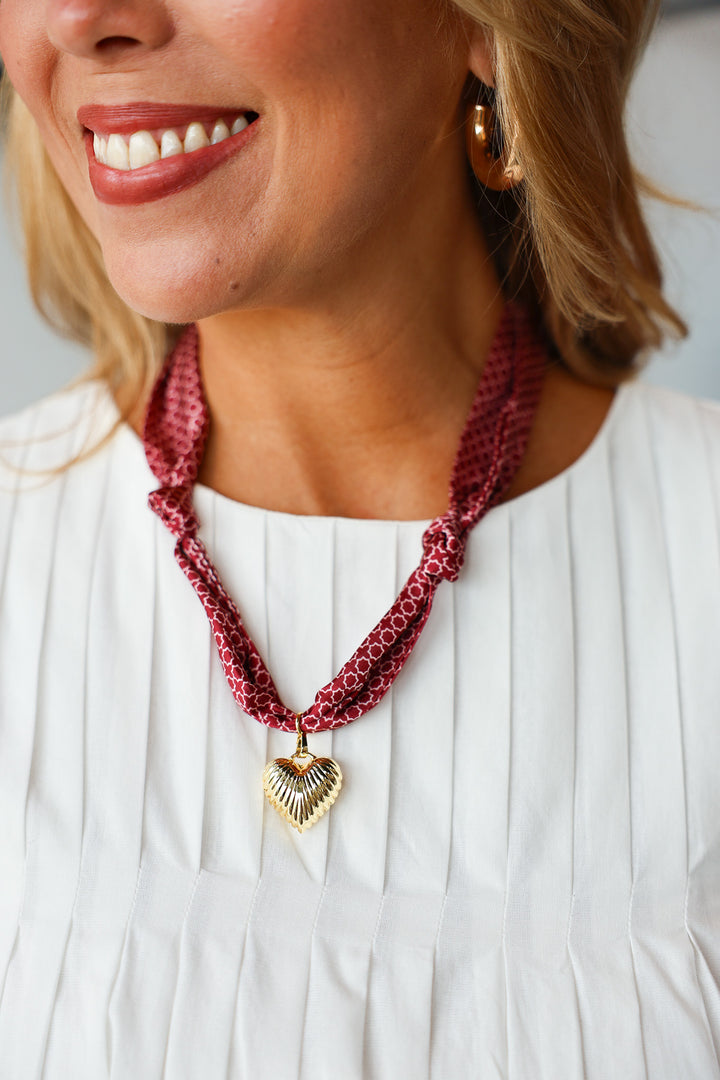 Scarf Charm Necklace - Burgundy