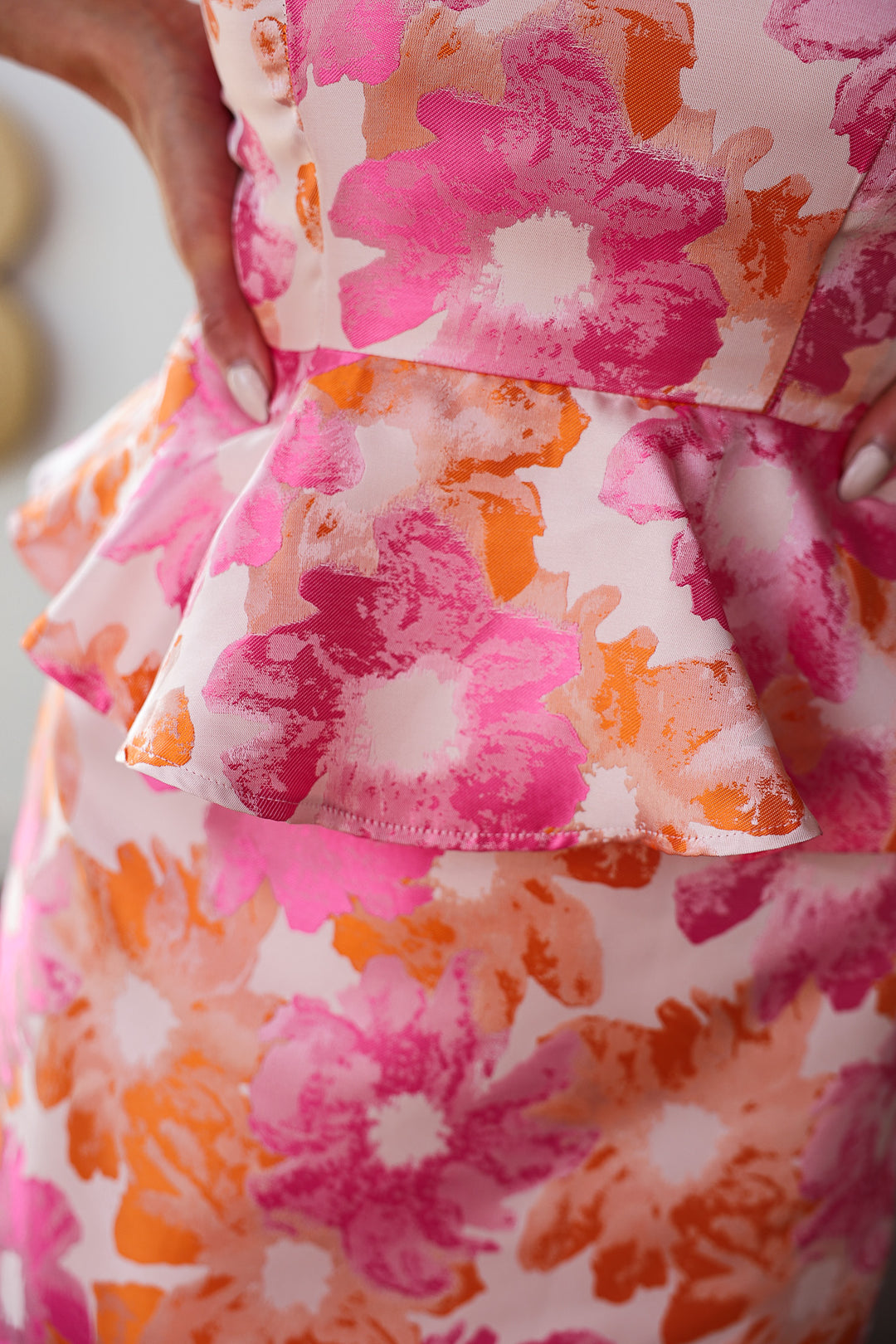 Floral Jacquard Peplum Mini Dress