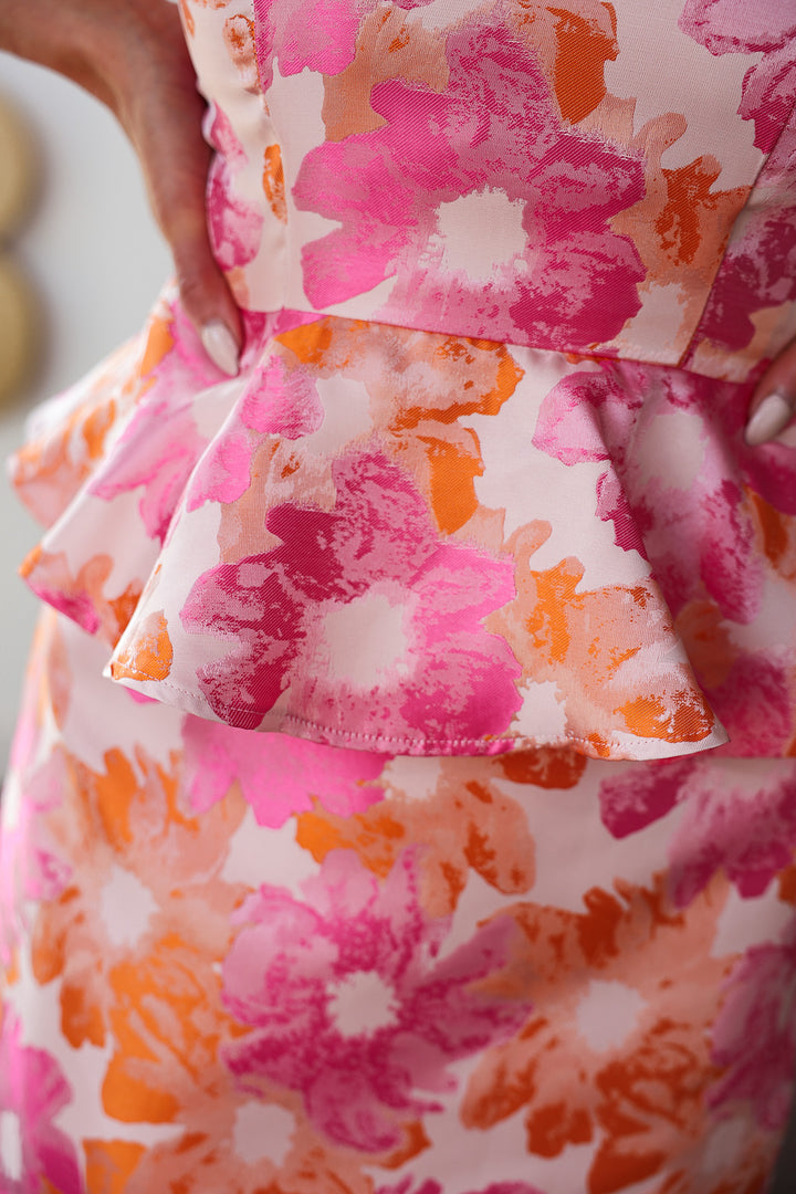 Floral Jacquard Peplum Mini Dress