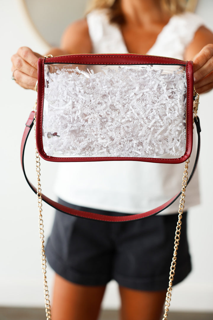 Rectangle Clear Crossbody Bag - Burgundy