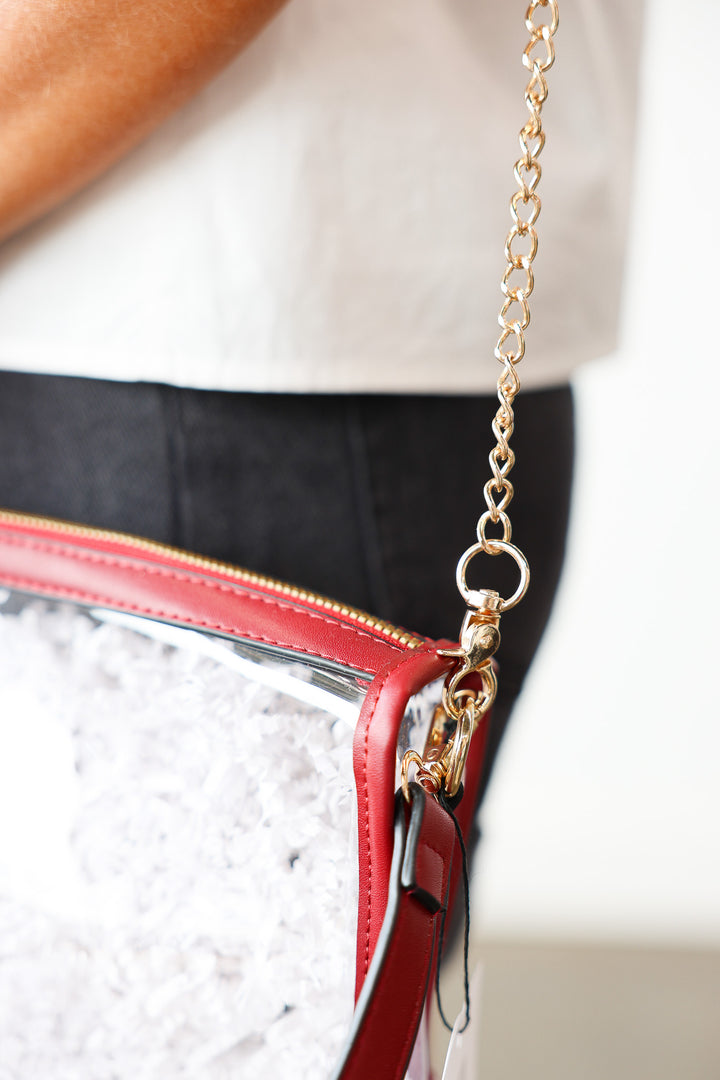 Rectangle Clear Crossbody Bag - Burgundy