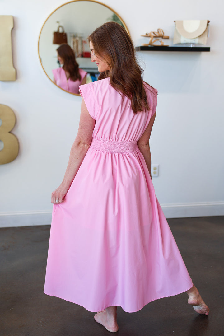 Front Zip Midi Dress - Pink
