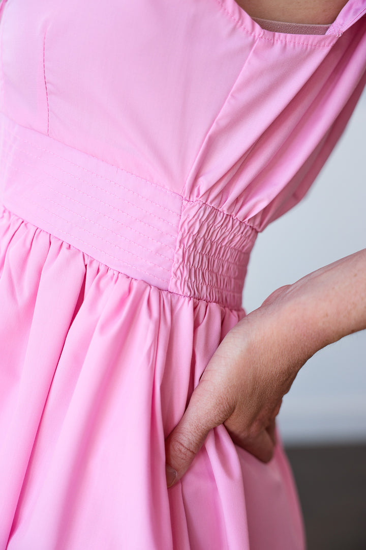 Front Zip Midi Dress - Pink