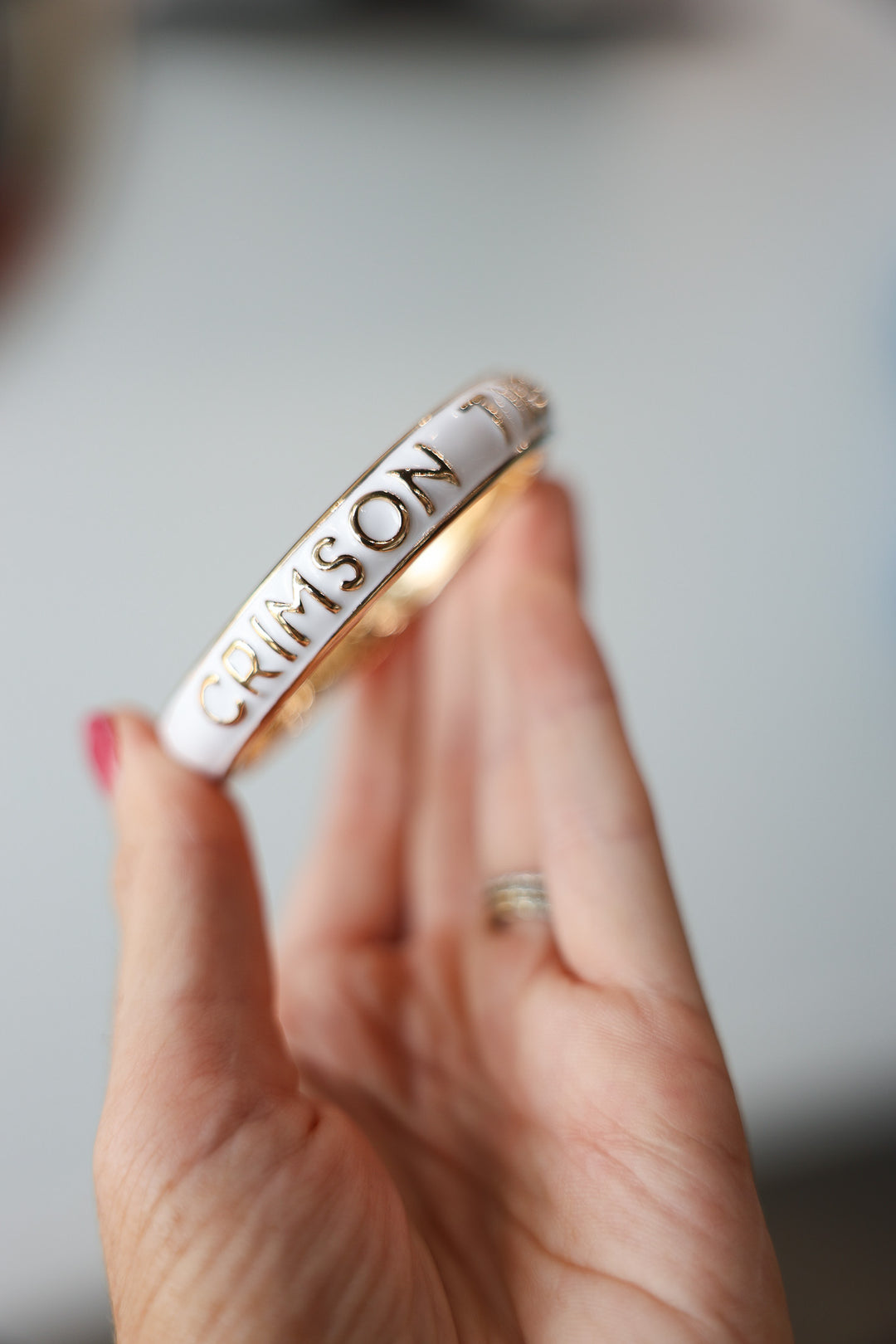 Crimson Tide Sculpted Enamel Hinge Bangle - White