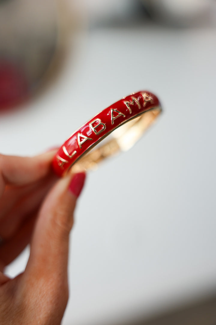 Alabama Sculpted Enamel Hinge Bangle - Red