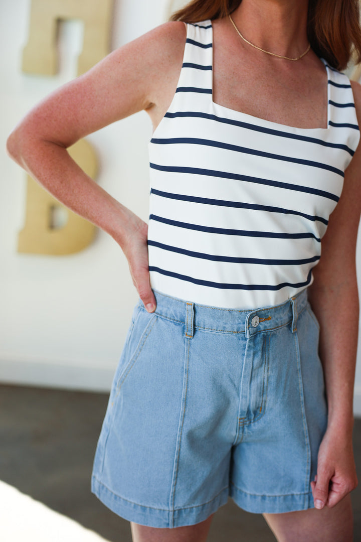 Square Neck Scuba Tank - Navy/White