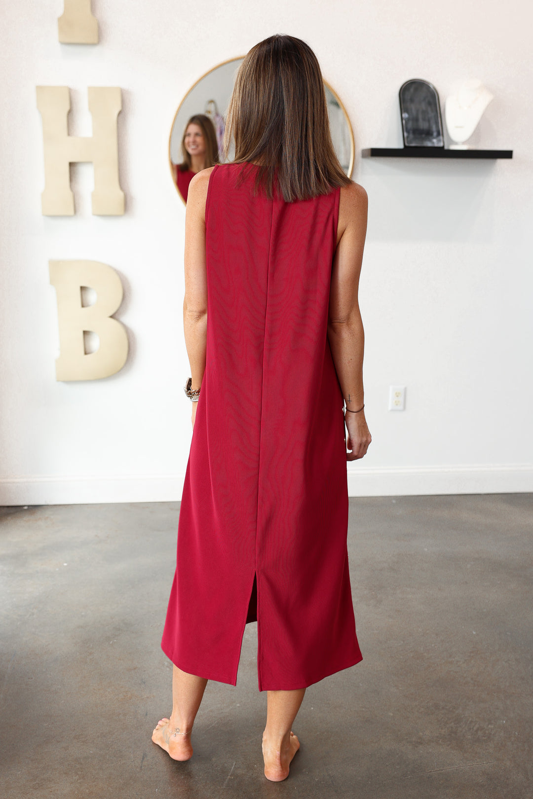 Studded Midi Dress - Red
