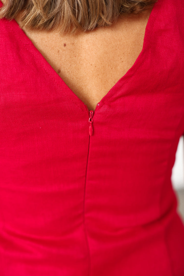Drop Waist Mini Dress - Red