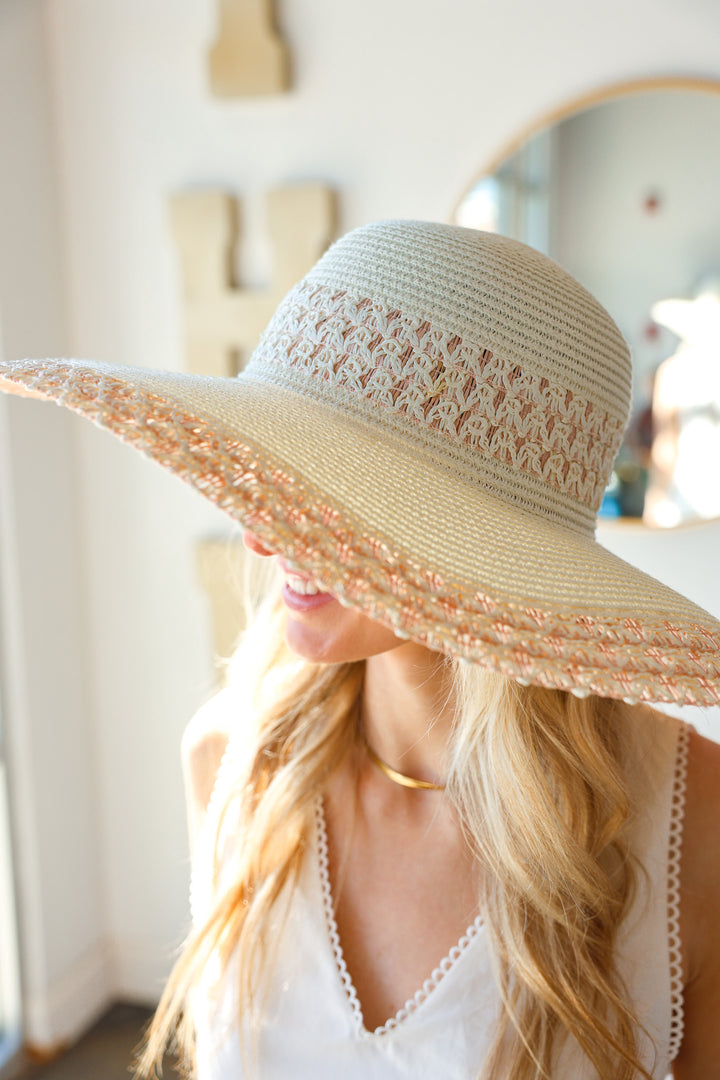 Straw Sun Hat - Cream/Pink