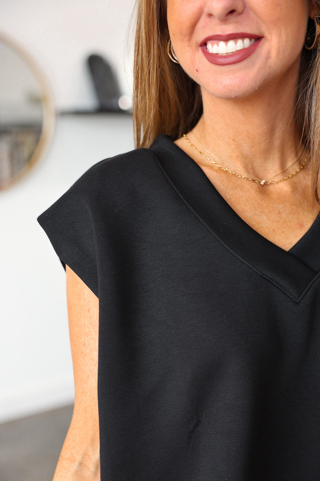 Scuba V Neck Top - Black