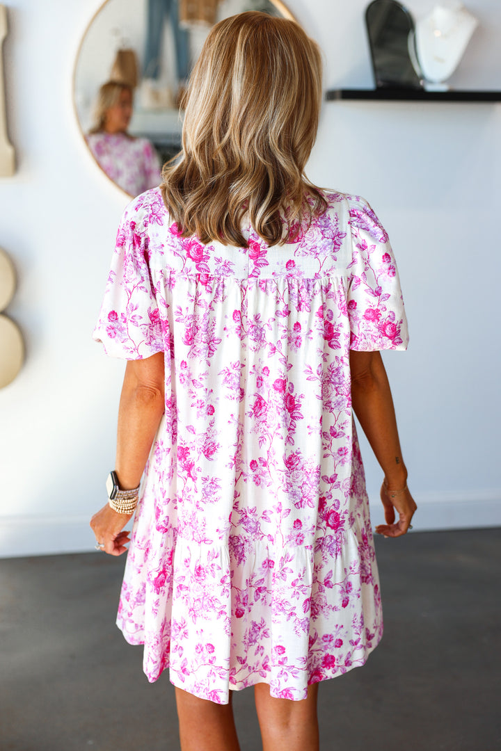 Tie Neck Floral Dress - Pink