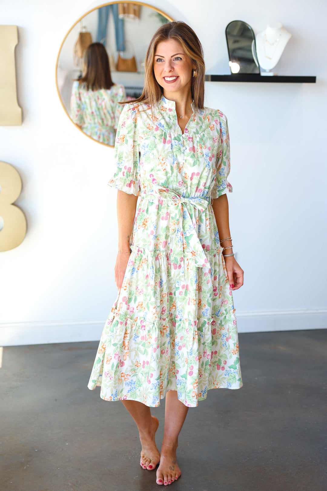 Button Front Floral Dress