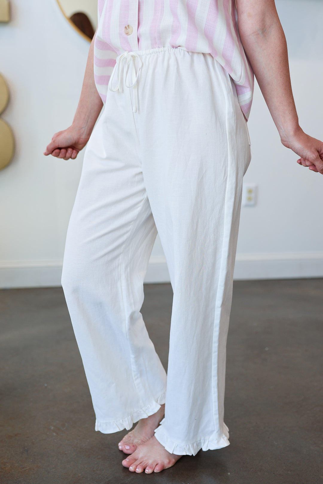 Ruffle Hem Pants - Off White